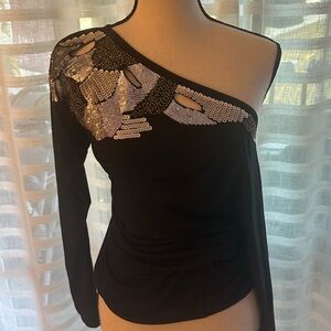 Women’s Armani Exchange One Shoulder Black Sequin Top. Size S/P